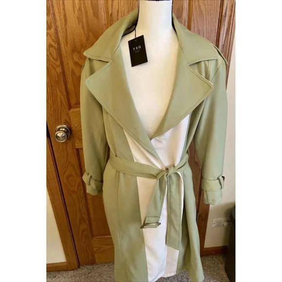 FXQ Magpie Women's Green Belted Trench Coat Jacket size M - Picture 2 of 12